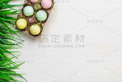 春天的绿草躺在白色的桌子上