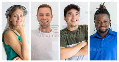 一群兴高采烈的员工看着摄像机