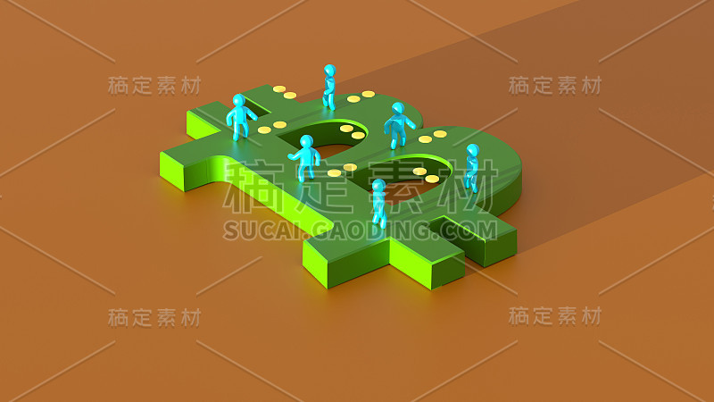 金钱或比特币- 3D插图