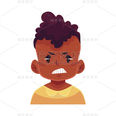 小男孩脸上，愤怒的表情