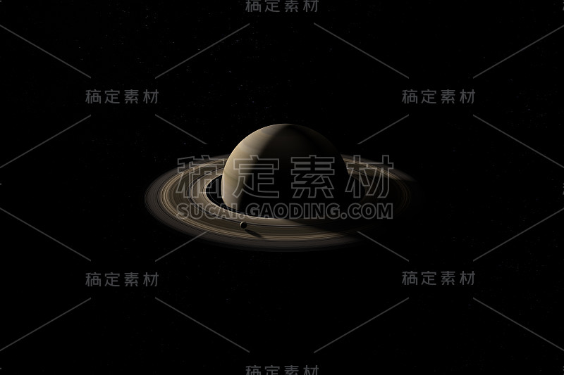 环绕土星环运行的卫星或卫星。3d渲染