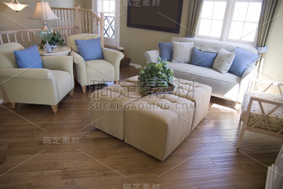 一个现代家庭的内部，有椅子和沙发