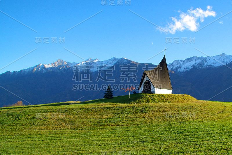 山上的教堂，登山者和徒步旅行者的目的地