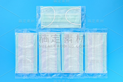 全新蓝色背景一次性医用口罩