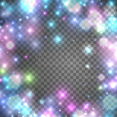 矢量插图。在透明背景上的散景抽象灯光。