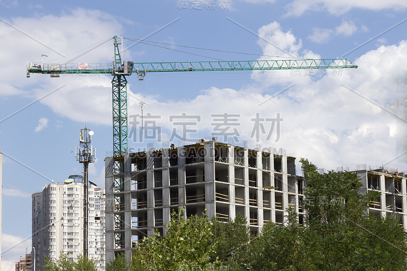 建筑、高层、建筑塔吊近距离特写