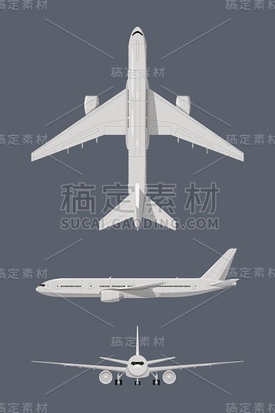 现代飞机的不同侧面。矢量插图隔离