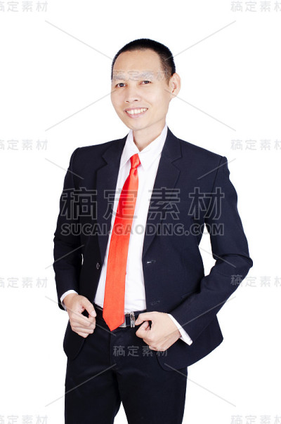亚洲商人肖像与发型在白色的背景