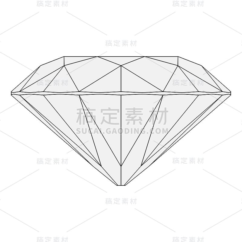 明亮的钻石线框正方体绘制孤立在白色