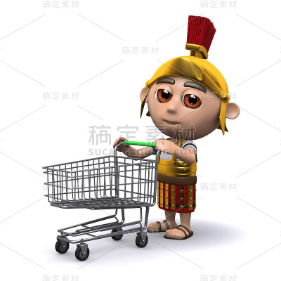 3d一名罗马士兵推着购物车