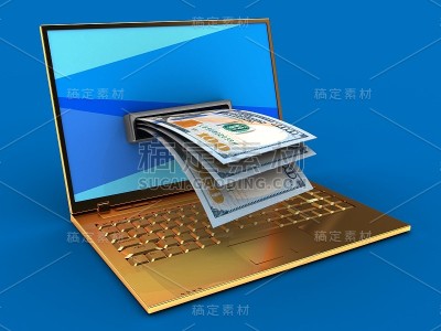 3d黄金电脑和钞票
