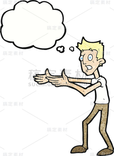 卡通人拼命用思想泡泡解释