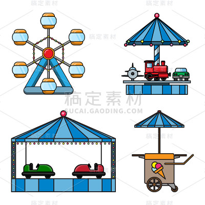 设置图标游乐园孤立的白色背景。