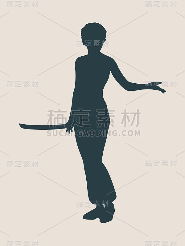 空手道武术剪影的女人与剑