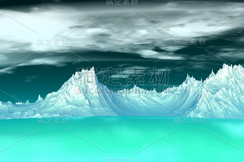 3D渲染幻想外星球。高地