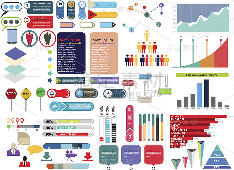 信息图形元素包，图标包，图表，图形，彩色，百分比，经济，统计，随时可用，矢量插图!ESP 10，可定