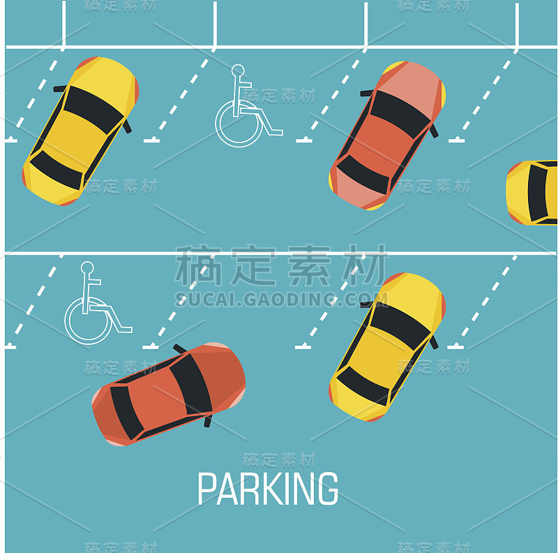 Flat parking a car background concept。矢量插图设计