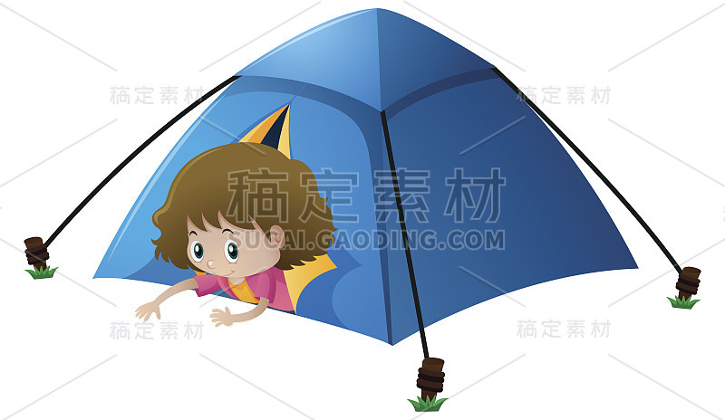 蓝色帐篷里的小女孩