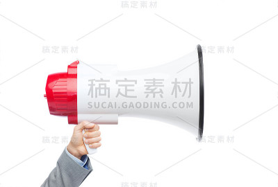穿着西装拿着扩音器的商人