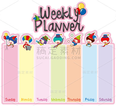 每周计划笔记模板与快乐的小丑