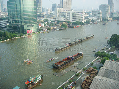 鸟瞰图曼谷城市和河流