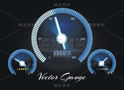 汽车仪表盘带有速度、功率和燃油矢量表