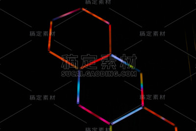 五颜六色的霓虹灯呈六边形