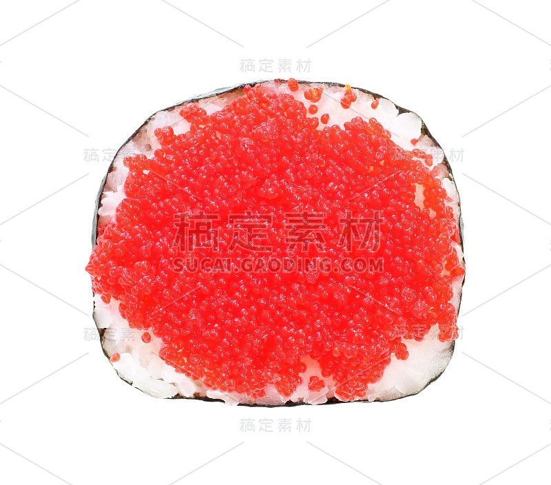 鱼子酱寿司，白色背景
