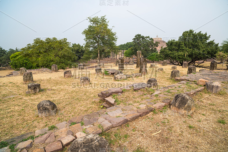 桑吉塔，古代佛教建筑，宗教神秘，石刻。印度中央邦的旅游目的地。