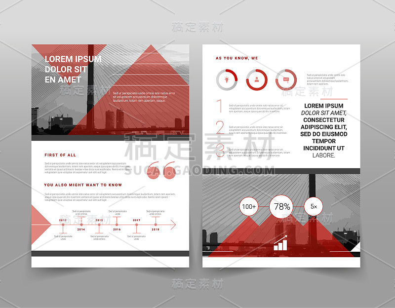 矢量现代红色几何商业小册子或单张信息图表模板