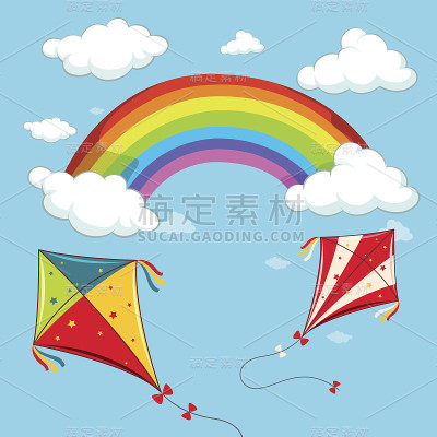 两个风筝在蓝色的天空