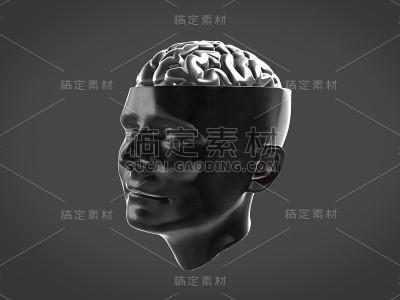 金属脑中的铬脑，抽象脑。三维渲染