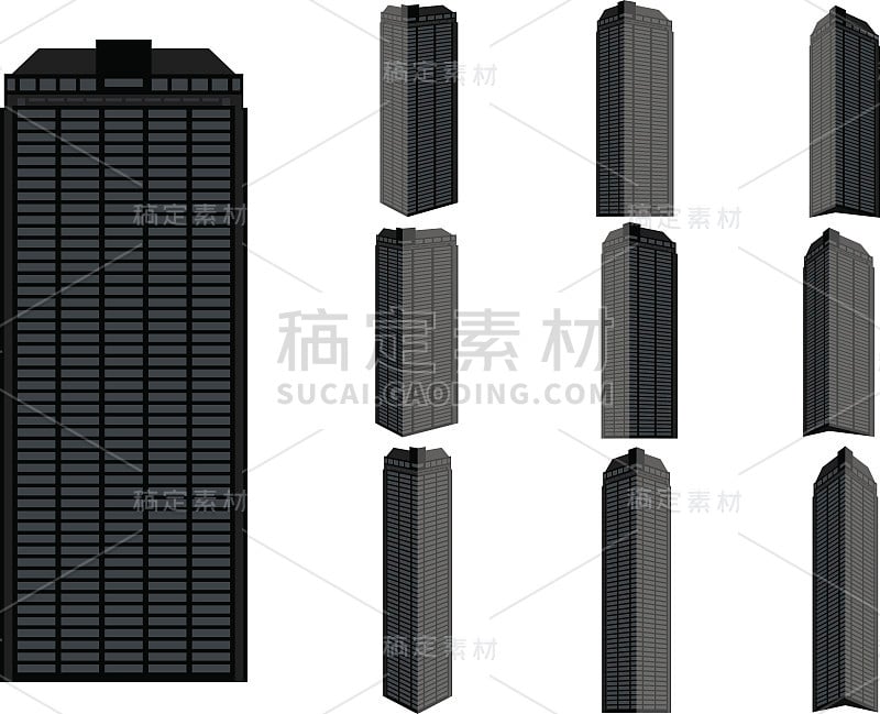 塔建筑向量集。城市与景观的集合。