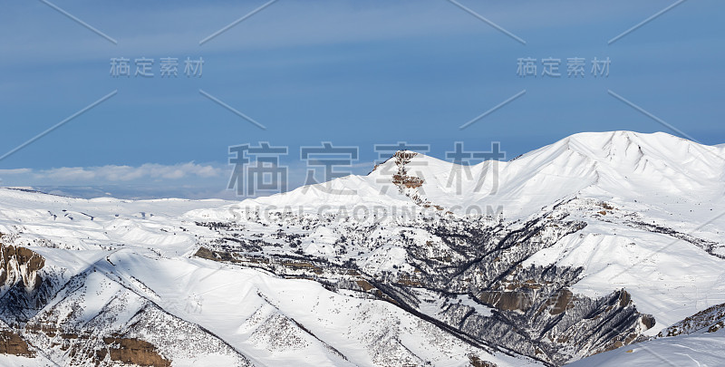 雪山和多云蓝天的全景