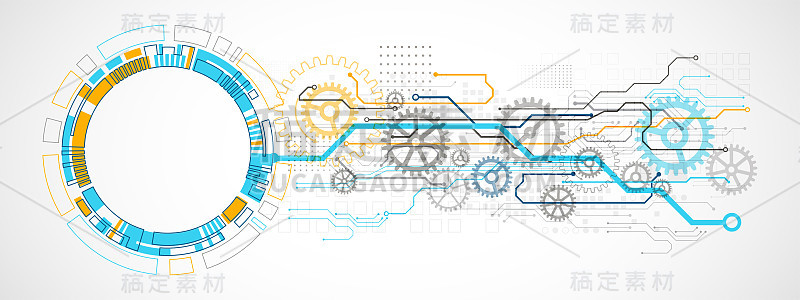 抽象的技术概念。电路板，高电脑色背景。矢量插图与空间的内容，网页模板，商业技术演示。