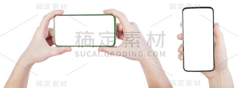 手持白屏智能手机的女人