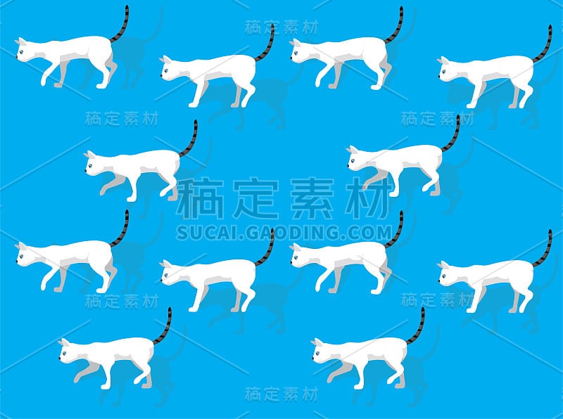 动物动画序列猫彩色点短毛行走卡通矢量无缝墙纸