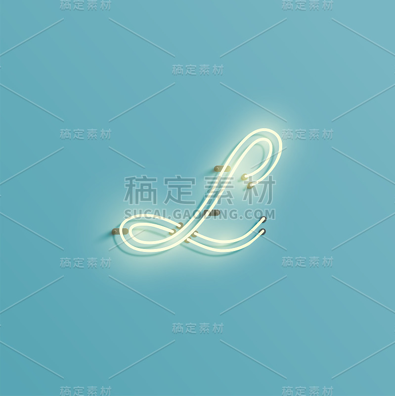 现实霓虹灯字符从字体，矢量插图