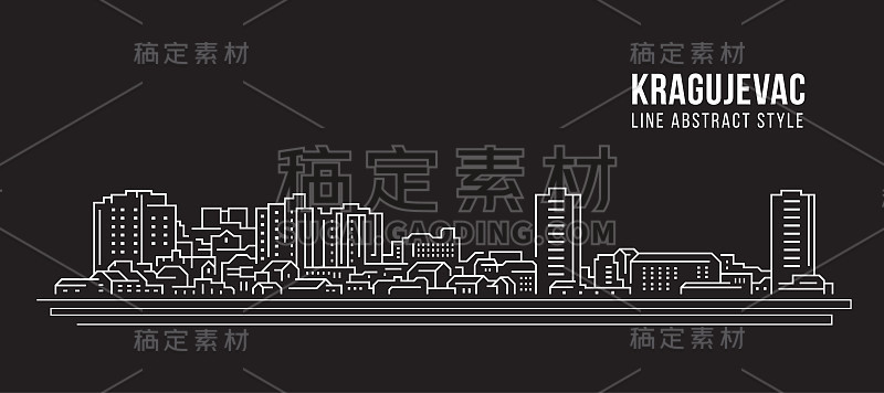 城市景观建筑线条艺术矢量插图设计-克拉古耶瓦茨市