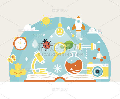 打开书与科学和自然研究符号。教育的概念