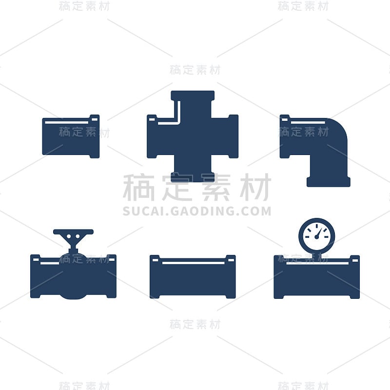 管道配件矢量图标设置。管工业、建筑管道、排水系统。管道水向量