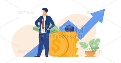 成功的企业家或投资者展示一大笔钱