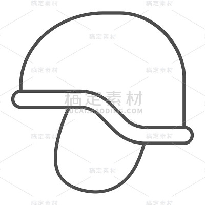 军帽细线图标。士兵头部保护，弹药符号，轮廓风格象形文字上的白色背景。军事或战争标志的移动概念和网页设