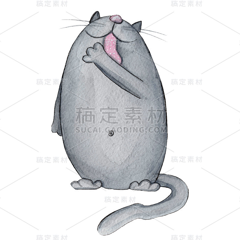 水彩洗肥猫插图