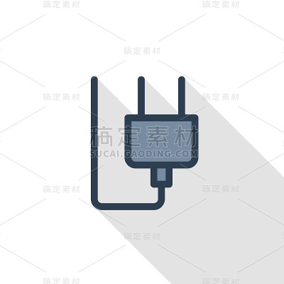 电插头细线平彩色图标。线性向量符号。彩色的长影子设计。