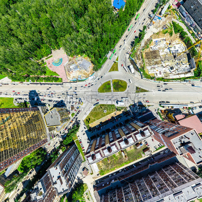 空中城市的观点。城市景观。直升飞机。全景图像