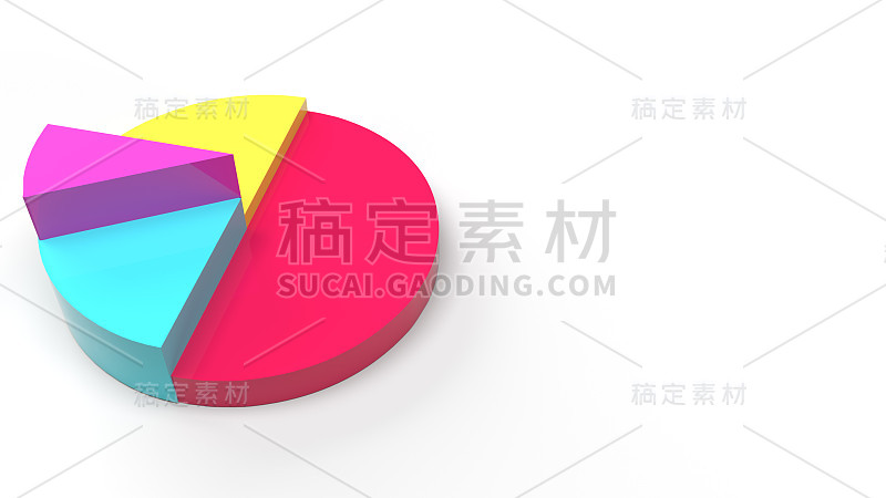 多色饼图3d渲染在白色背景上的业务内容。