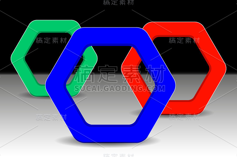 一套彩色六角形横幅文字。信息模板