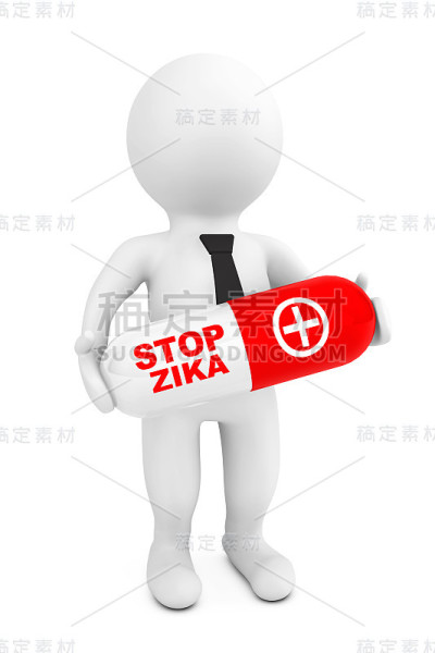 3d人持有有停止Zyka标志的药丸。三维渲染