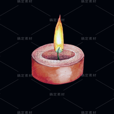 点燃蜡烛的水彩画。